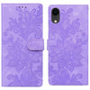 For iPhone XR Lace Floral Embossed Magnetic Buckle Leather Phone Case(Purple)