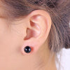 1 Pairs DIY Simple Round Natural Agate Stone Women All-match Stud Earrings(Blackstone)