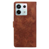 For Redmi Note 13 Pro 5G Lace Floral Embossed Magnetic Buckle PU Phone Case With Wrist Strap(Brown)