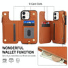 For iPhone 12 mini Double Flap Zipper RFID Leather Phone Case with Short Lanyard(Brown)
