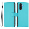 For Samsung Galaxy A56 5G Skin Feel Solid Color Leather Phone Case with Lanyard(Lake Blue)