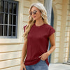 Ladies Summer Round Neck Loose Short Sleeve T-Shirt, Size: M(Wine Red)