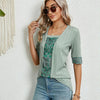 Spring Summer Printed Fake Two-Piece Square Neck Mid-Sleeve Top T-Shirt, Size: L(Green)