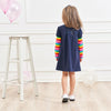 Girls Rainbow Long Sleeve Butterfly Embroidered Pattern Cotton Princess Dress, Size:128cm(Royal Blue)