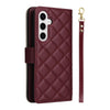 For Samsung Galaxy S25 5G Crossbody Rhombic Zipper Tower Buckle Leather Phone Case with Lanyard(Wine Red)