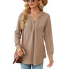 Autumn Winter V-Neck Loose Long Sleeve Hooded Sweatshirt Women Outerwear, Size: M(Khaki)