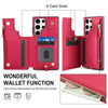 For Samsung Galaxy S23 Ultra 5G Double Flap Zipper RFID Leather Phone Case with Short Lanyard(Red)