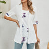 Spring Summer Printed Fake Two-Piece Square Neck Mid-Sleeve Top T-Shirt, Size: L(White)