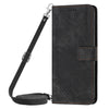 For Samsung Galaxy A36 5G Skin Feel Stripe Pattern Leather Phone Case with Long Lanyard(Black)