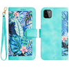 For Samsung Galaxy A22 5G Floral Pattern Leather Phone Case with Lanyard(Green)