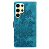 For Samsung Galaxy S24 Ultra 5G Lace Floral Embossed Magnetic Buckle PU Phone Case With Wrist Strap(Green)