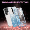 For Samsung Galaxy S24 Ultra 5G Gradient Glitter Flower All-inclusive Phone Case(Blue)