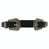 Women Black Leather Western Cowgirl Waist Metal Buckle Waistband New Hot Widened gold double buckle black bottom