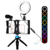 PULUZ 4 in 1 Vlogging Live Broadcast Smartphone Video Rig + 4.7 inch 12cm RGBW Ring LED Selfie Light + Microphone + Pocket Tripod Mount Kits with Cold Shoe Tripod Head(Blue)