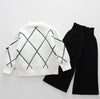 Girls Cardigan Sweater + Wide-Legged Pants Set Autumn And Winter Knitting Two-Piece Kit, Size: 130cm(Pink)