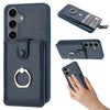 For Samsung Galaxy S25+ 5G Litchi Texture Drawing Card Bag Ring Holder Phone Case(Blue)