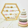 Natural Wooden Abacus Beads Craft Baby Early Learning Educational Toys Baby Room Decor(Macaron)