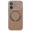 For iPhone 12 Large Window Acrylic Glass Lens MagSafe Silicone Phone Case(Coffee)
