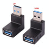 2 PCS L-Shaped USB 3.0 Male to Female 90 Degree Angle Plug Extension Cable Connector Converter Adapter (Black)