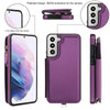 For Samsung Galaxy S22 5G Double Flap Zipper RFID Leather Phone Case with Short Lanyard(Dark Purple)