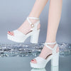 36 Women Heel Sandals Chunky Heel Thick Bottom Waterproof Platform Cross Buckle Strap Open Toe Shoes(White)