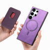 For Samsung Galaxy S25 Ultra 5G Retro Magsafe Card Bag PU Back Cover Phone Case(Purple)