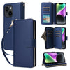 For iPhone 14 / 13 Nine-card Slots Zipper Wallet Bag Leather Phone Case(Blue)