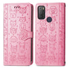 For Alcatel 1S 2021 Lovely Cat and Dog Embossing Pattern Horizontal Flip Leather Case , with Holder & Card Slots & Wallet & Cartoon Clasp & Lanyard(Pink)