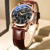 OLEVS 2871 Men Multifunctional Sports Chronograph Luminous Quartz Watch(Black + Rose Gold)