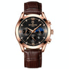 BINBOND B3591 30m Waterproof Luminous Calendar Men Watch, Color: Brown Leather-Rose-Black