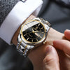 BINBOND B5552 Luminous Multifunctional Business Calendar Quartz Watch(Black Steel-Black-Gold)