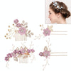 Fashion Flower Hair Combs Headdress Prom Bridal Wedding Hair Accessories Gold Leaves Hair Jewelry Hair Pins(Purple sets)
