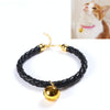 Adjustable PU Leather Pet Collar with Bell, Black, M (25-30cm)