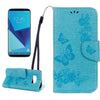For Galaxy S8 Butterflies Embossing Horizontal Flip Leather Case with Holder & Card Slots & Wallet & Lanyard(Blue)