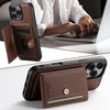 For iPhone 13 Suteni H20 Cross-Grain MagSafe Horizontal Card Bag Back Phone Case(Brown)
