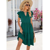 Butterfly Sleeve Layered Hem Dress V-Neck Loose Waist-Cinching Patchwork Dress, Size: XL(Dark Green)