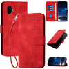 For Samsung Galaxy XCover7 Pro Grid Butterfly Embossed Pattern Leather Phone Case with Lanyard(Red)