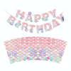 9 In 1 Fish Scale Mermaid Birthday Party Supplies Tissue Paper Plate Cutlery Set(16 People Suit)