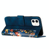 For iPhone 12 mini Floral Pattern Leather Phone Case with Lanyard(Dark Blue)