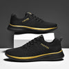 JD-9088 Autumn Fly Woven Soft Bottom Men Leisure Shoes Couple Running Shoes, Size: 44(Black Gold)