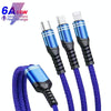 XJ-78 66W 6A 3 in 1 USB to 8 Pin + Type-C + Micro USB Super Flash Charging Cable, Length: 1.2m(Blue)