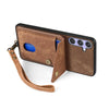 For Samsung Galaxy S25+ 5G Retro Card Wallet Fold Leather Phone Case with Strap(Brown)
