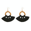 1 Pairs Ethnic Style Cotton Tassel Earrings Exaggerated Earrings Long Earrings(Black)