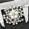 Women Large Snowflake Imitation Pearls Rhinestones Crystal  Brooch Pin Jewelry(Gold)