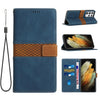 For Samsung Galaxy S21 Ultra 5G Grid Stitching Leather Phone Case with Lanyard(Blue)
