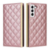 For Samsung Galaxy S22 5G Crossbody Rhombic Sucker Leather Phone Case(Rose Gold)