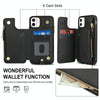 For iPhone 11 Double Flap Zipper RFID Leather Phone Case with Short Lanyard(Black)