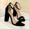 BIGTREE Women Shoes Summer High Heels Simple Chunky Sexy Nightclub Ankle Strap Sandals, Size: 43(Black)