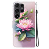 For Samsung Galaxy S22 Ultra 5G Crystal Texture Colored Drawing Leather Phone Case(Lotus)