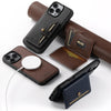 For iPhone 12 Pro Max Suteni H20 Cross-Grain MagSafe Horizontal Card Bag Back Phone Case(Brown)